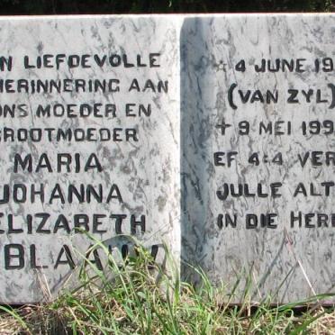 BLAAUW Maria Johanna Elizabeth nee VAN ZYL 1904-1991