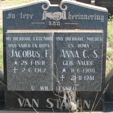 STADEN Jacobus Frederik, van 1891-1967 &amp; Anna C. S. 1900-1981