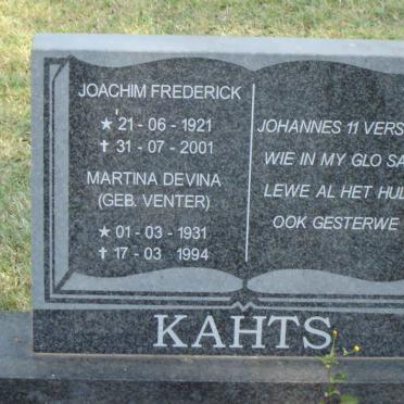 KAHTS Joachim Frederick 1921-2001 &amp; Martina Devina VENTER 1931-1994