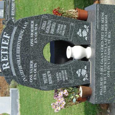RETIEF Pieter Rossouw 1925-2004 &amp; Engela Magdalena Dorothea 1929-