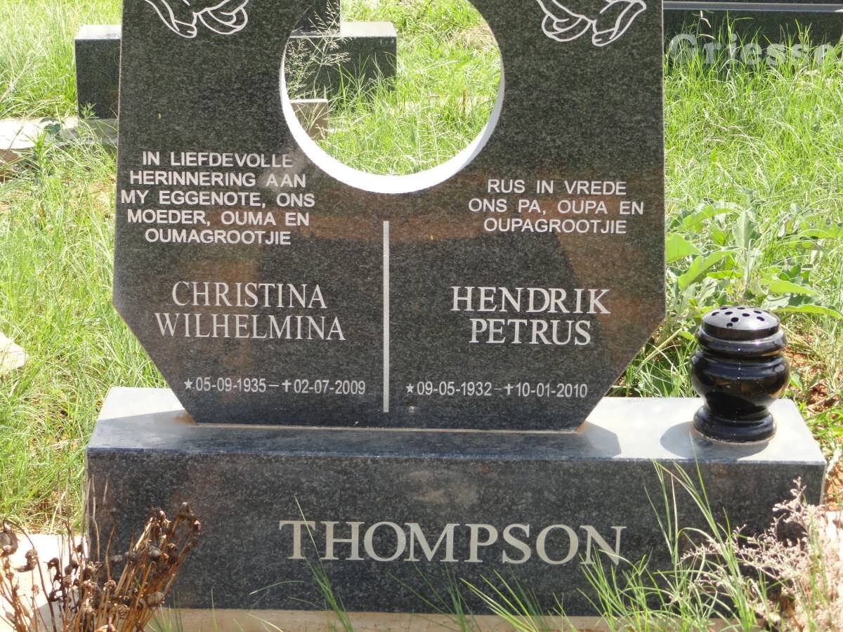 THOMPSON Hendrik Petrus 1932-2010 &amp; Christina Wilhelmina 1935-2009