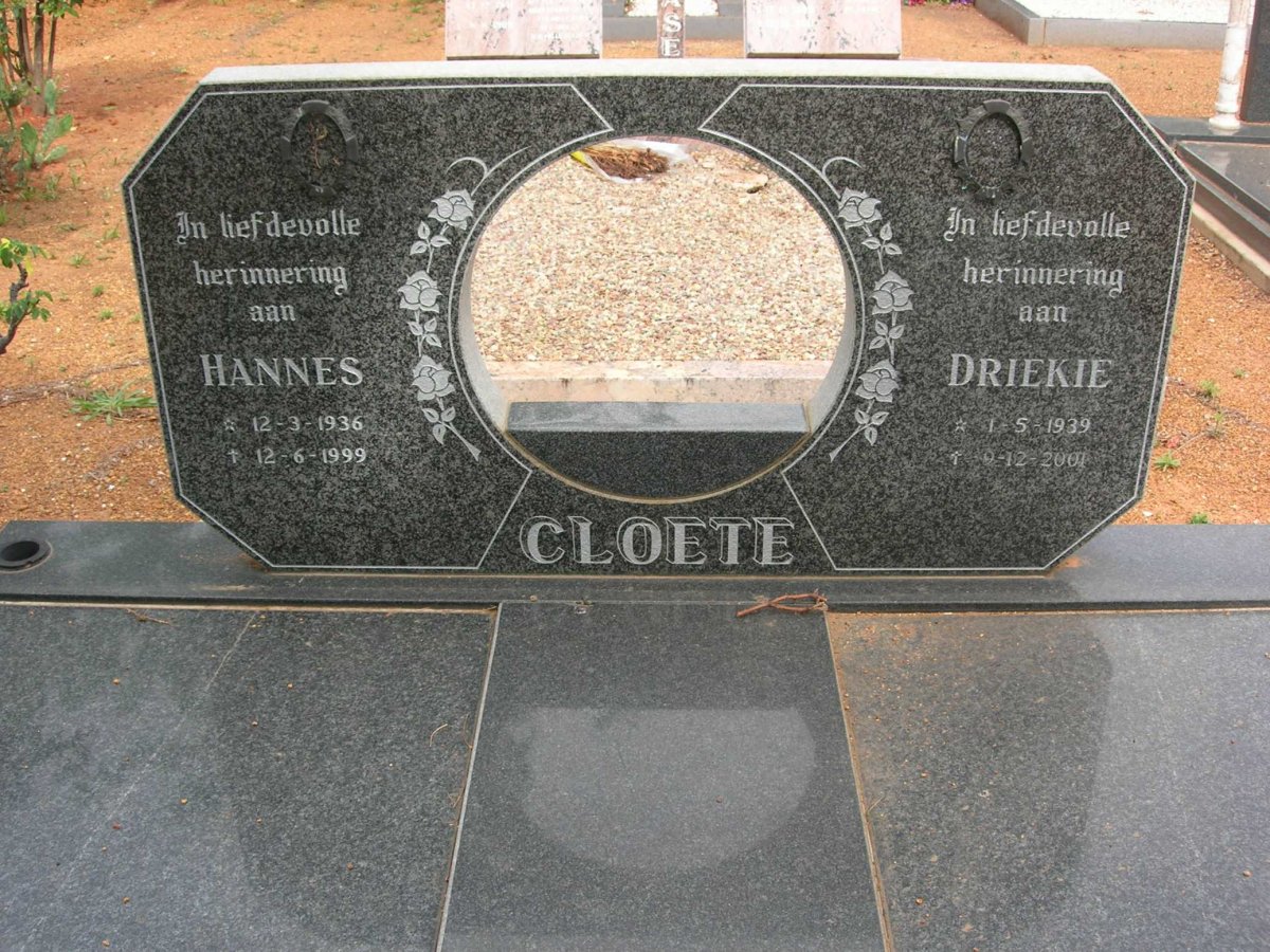 CLOETE Hannes 1936-1999 &amp; Driekie 1939-2001