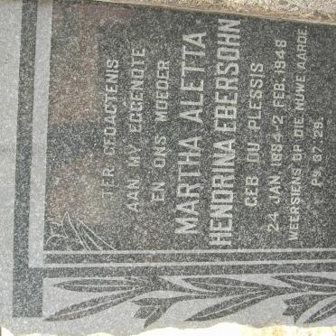 EBERSOHN Marth Aletta Hendrina nee DU PLESSIS 1884-1948