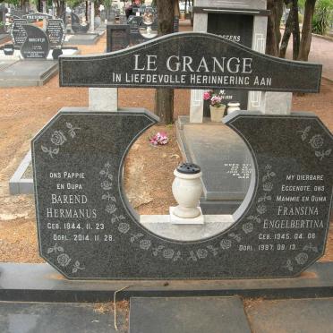 GRANGE Barend Hermanus, le 1944-2014 &amp; Fransina Engelbertina 1945-1997