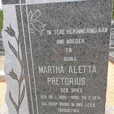 PRETORIUS Martha Aletta nee SPIES 1888-1974