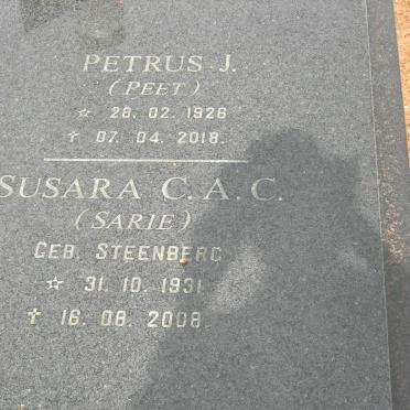 PRETORIUS Petrus J. 1926-2018 &amp; Susara C.A.C. STEENBERG 1931-2008