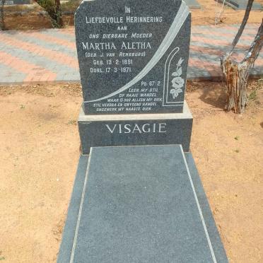 VISAGIE Martha Aletha  nee J. van RENSBURG 1891-1971