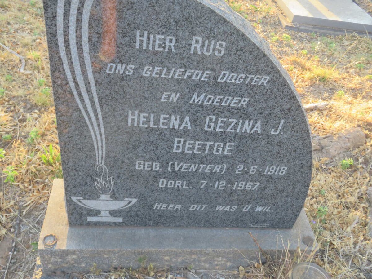 BEETGE Helena Gezina J. nee VENTER 1918-1967