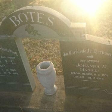 BOTES Andries S.L. 1933-1968 &amp; Johanna M. HERBST 1938-2014