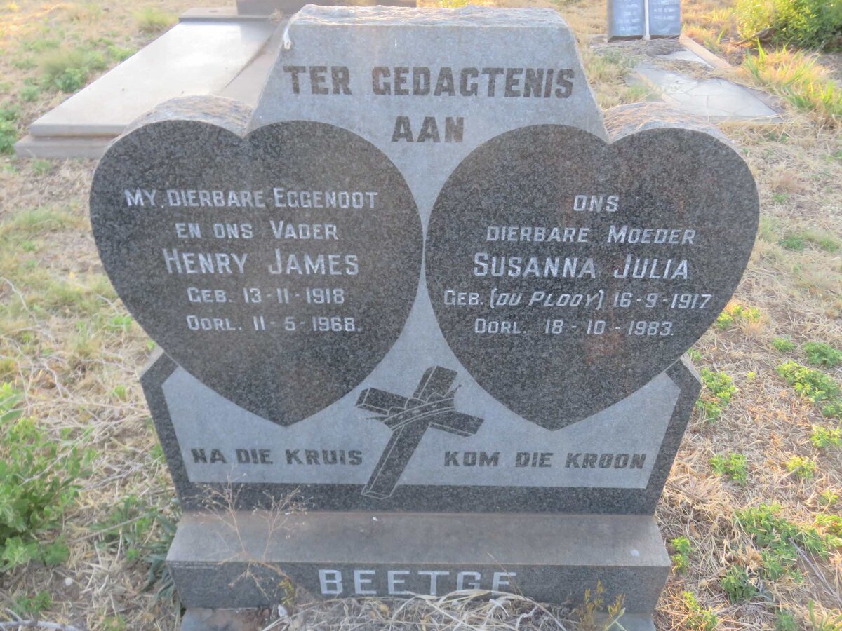 BEETGE Henry James 1918-1968 &amp; Susanna Julia DU PLOOY 1917-1983