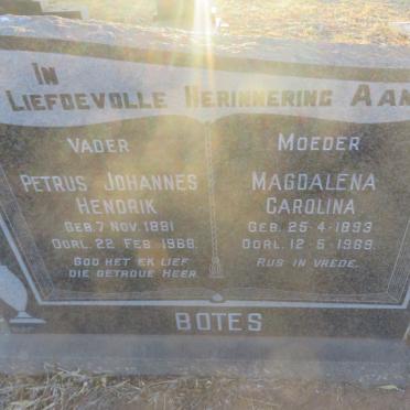 BOTES Petrus Johannes Hendrik 1881-1968 &amp; Magdalena Carolina 1893-1969