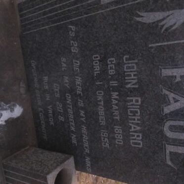 FAUL John Richard 1880-1955 &amp; E.E. VAN HEERDEN 1880-1973