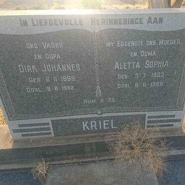 KRIEL Dirk Johannes 1899-1982 &amp; Aletta Sophia 1903-1968