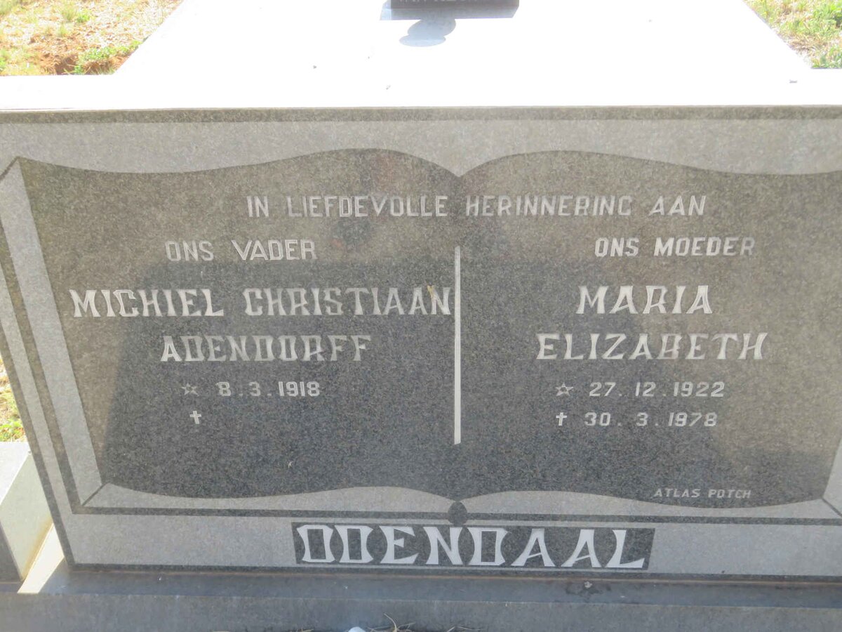 ODENDAAL Michiel Christiaan Adendorff 1918- &amp; Maria Elizabeth 1922-1978