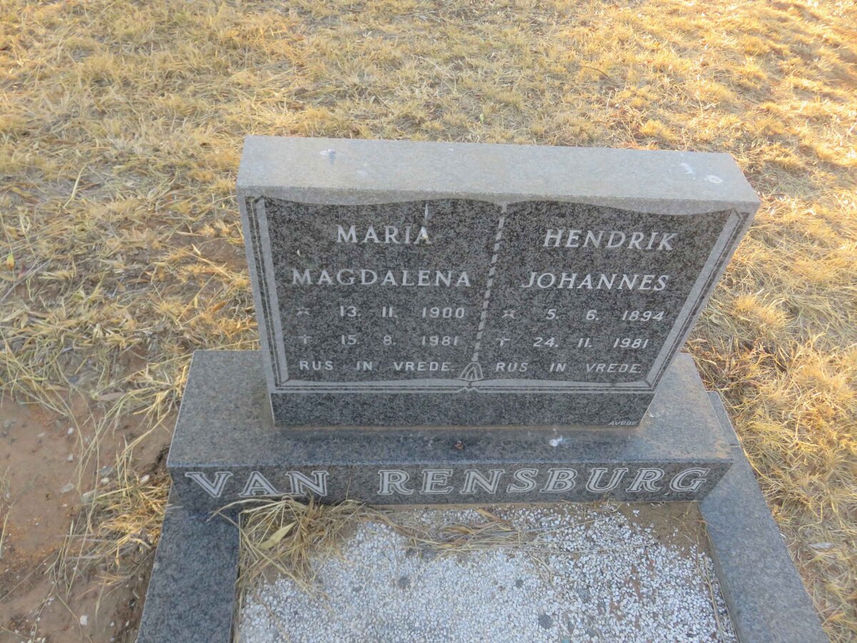 RENSBURG Hendrik Johannes, van 1894-1981 &amp; Maria Magdalena 1900-1981