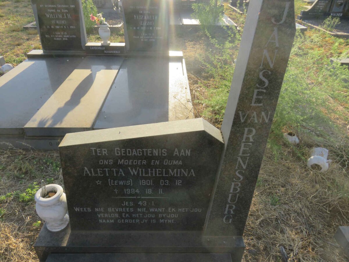 RENSBURG Aletta Wilhelmina, Janse van nee LEWIS 1901-1984