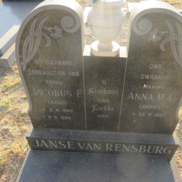 RENSBURG Jacobus F., Janse van 1945-1984 &amp; Anna M.C. 1947-
