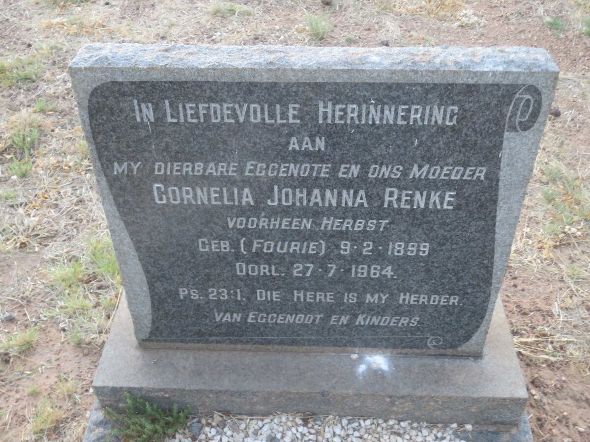RENKE Cornelia Johanna voorheen HERBST nee FOURIE 1899-1964