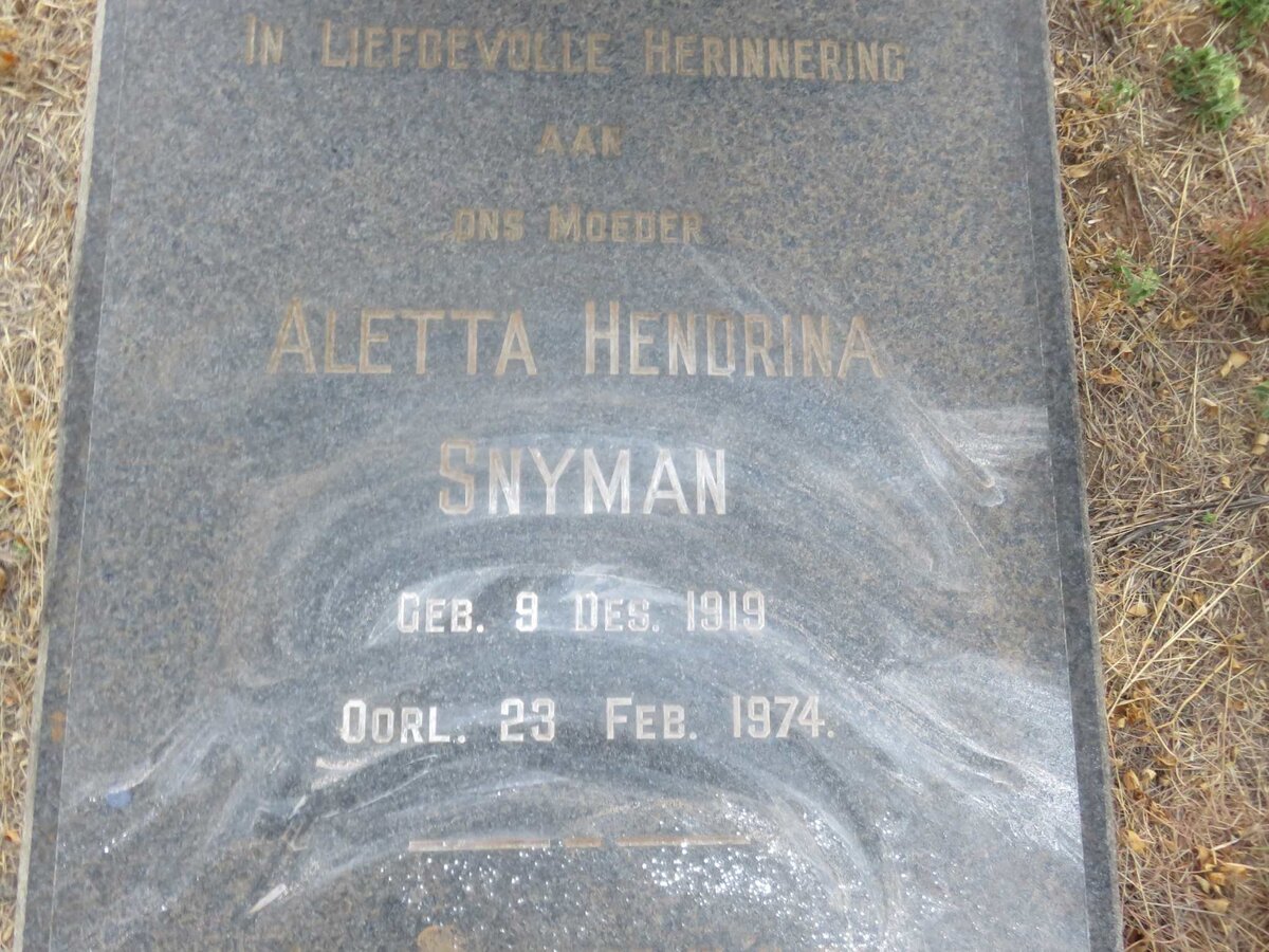 SNYMAN Aletta Hendrina 1919-1974