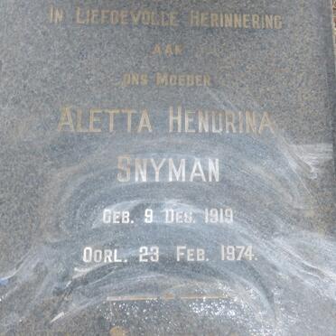 SNYMAN Aletta Hendrina 1919-1974