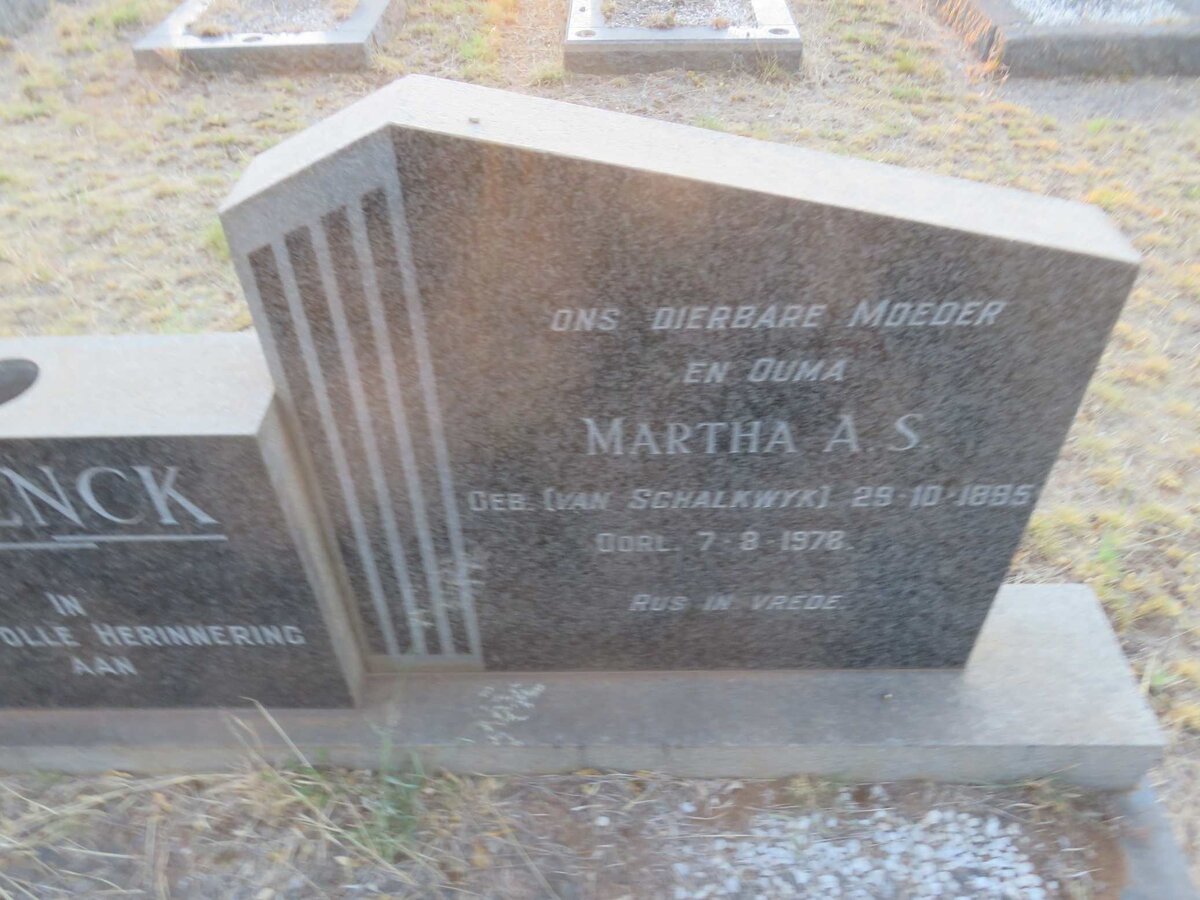 SCHENCK Philippus A. 1881-1972 &amp; Martha A.S. VAN SCHALKWYK 1895-1978