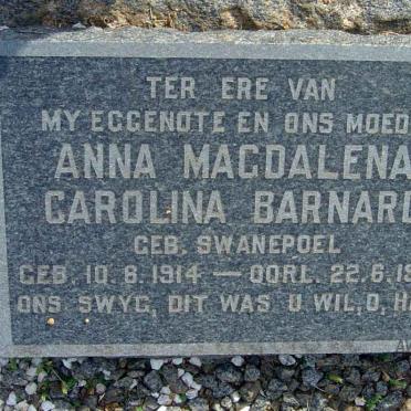 BARNARD Anna Magdalena Carolina nee SWANEPOEL 1914-1962
