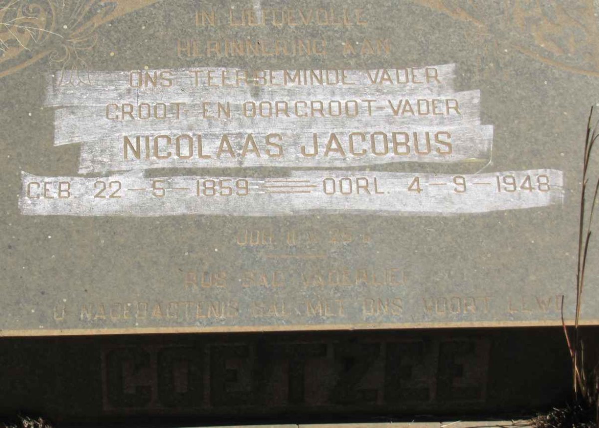 COETZEE Nicolaas Jacobus 1859-1948