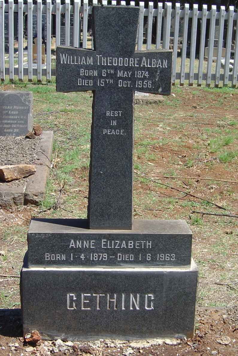 GETHING William Theodore Alban 1874-1956 &amp; Anne Elizabeth 1879-1963