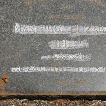 GRIEFF Marthina Elizabeth nee MEINTJIES 1908-1950