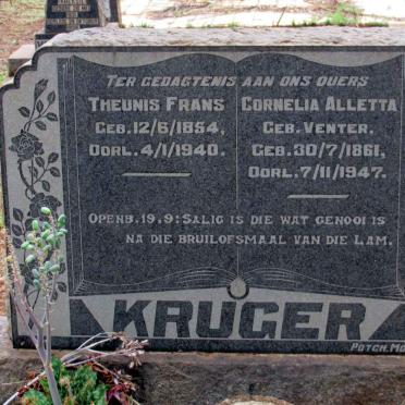 KRUGER Theunis Frans 1854-1940 &amp; Cornelia Alletta VENTER 1861-1947