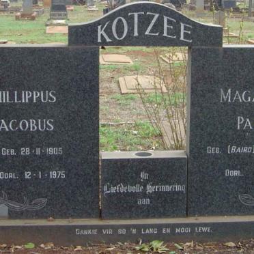 KOTZEE Phillippus Jacobus 1905-1975 &amp; Magaretha Paulina BAIRD 1909-1989
