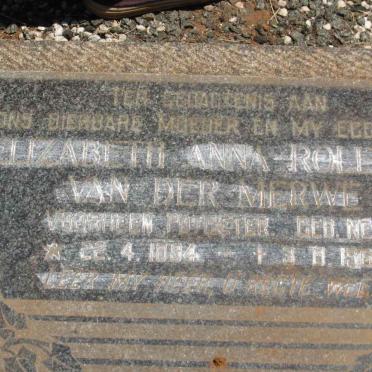 MERWE Elizabeth Anna Roelfina, van der previously POTGIETER nee NEL 1894-1966