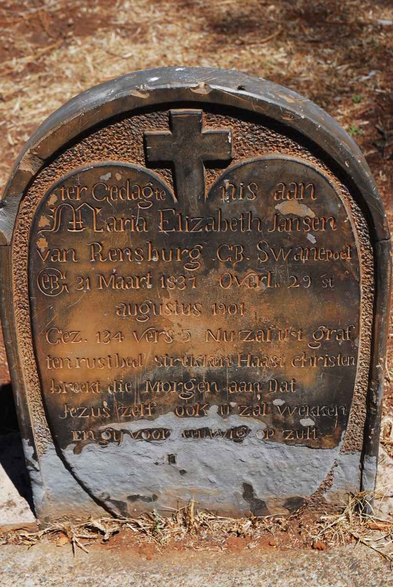 RENSBURG Maria Elizabeth, Jansen van nee SWANPOEL 1887-1901