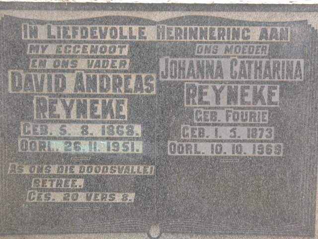 REYNEKE David Andreas 1868-1951 &amp; Johanna Catharina FOURIE 1873-1969 
