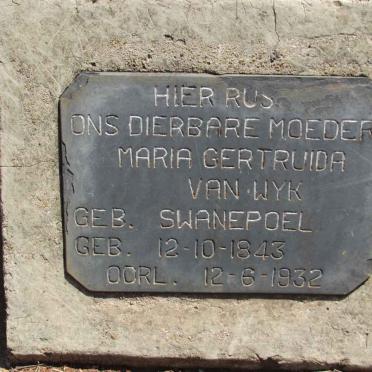 WYK Maria Gertruida, van nee SWANEPOEL 1843-1932
