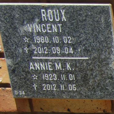 ROUX Annie M.K. 1923-2012 :: ROUX Vincent 1980-2012