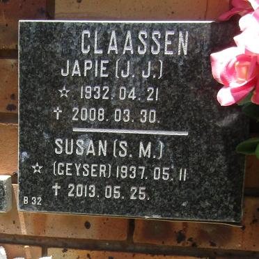 CLAASSEN J.J. 1932-2008 &amp; S.M. GEYSER 1937-2013