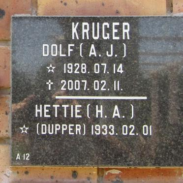 KRUGER A.J. 1928-2007 &amp; H.A. nee DUPPER 1933-