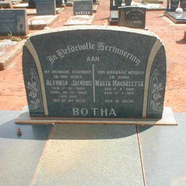 BOTHA Alfonso Jacobus 1890-1960 &amp; Maria Magdaletta 1888-1970