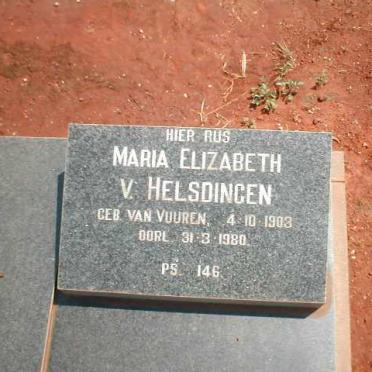 HELSDINGEN Maria Elizabeth, v. nee VAN VUUREN 1903-1980