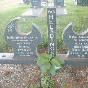 HELSDINGEN Simon Frederik, van 1921-1986 &amp; Elizabeth Maria Aletta 1919-1989