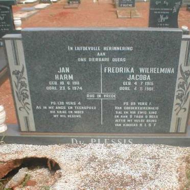PLESSIS Jan Harm, du 1911-1974 &amp; Fredrika Wilhelmina Jacoba 1915-1981