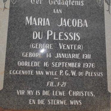 PLESSIS Maria Jacoba, du née VENTER 1911-1976