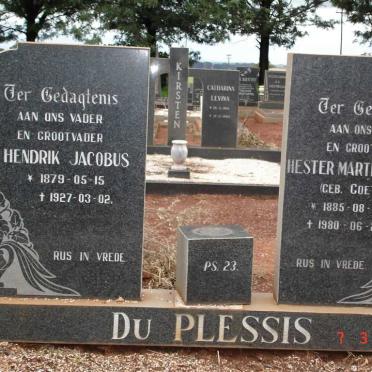 PLESSIS Hendrik Jacobus, du 1879-1927 &amp; Hester Martha Sophia COETZEE 1885-1980