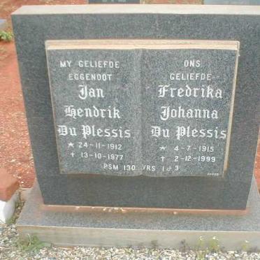 PLESSIS Jan Hendrik, du 1912-1977 &amp; Fredrika Johanna 1915-1999