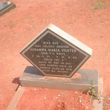 VENTER Johanna Maria geb. V.D. WALT 1953-1980