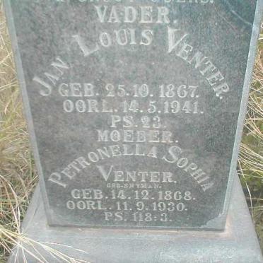 VENTER Jan Louis 1867-1941 &amp; Petronella Sophia SNYMAN 1868-1930