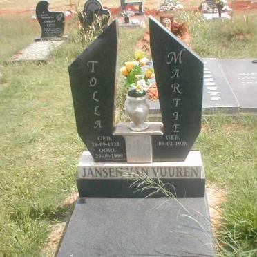 VUUREN Tolla, Jansen van 1922 - 1999 &amp; Martie 1928 -