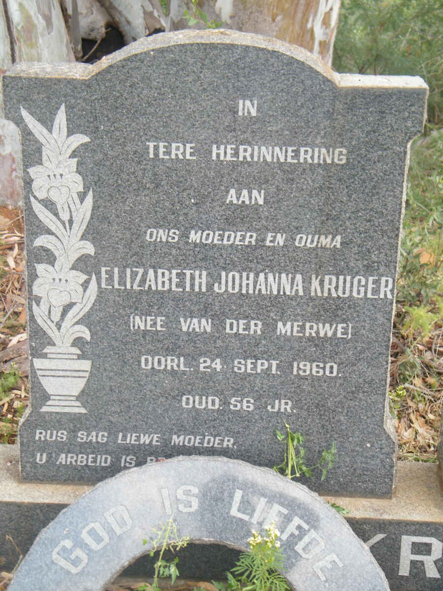 KRUGER Elizabeth Johanna nee VAN DER MERWE -1960