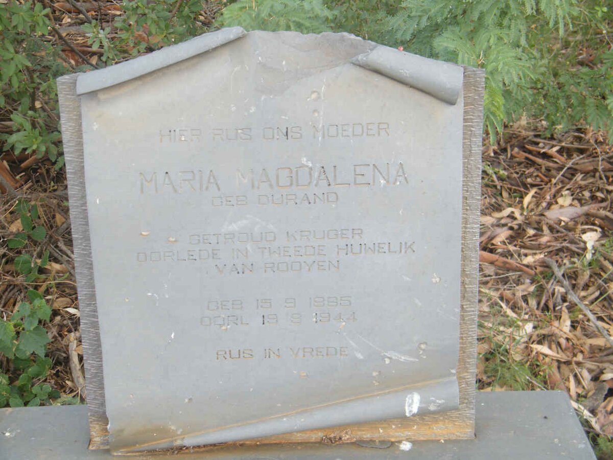 ROOYEN Maria Magdalena, van formerly KRUGER nee DURAND 1885-1944